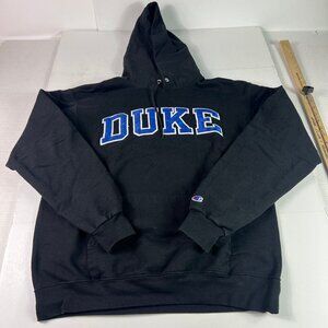 Champion Duke Blue Devils Sweatshirt Men's Large Black Faded Chest Logo Hoodie
